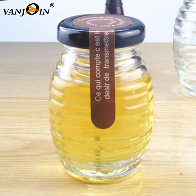 Three Different Sizes 175ml 370ml 710ml New Design Stripe Round Honey Glass Jar For Jam With Lid
