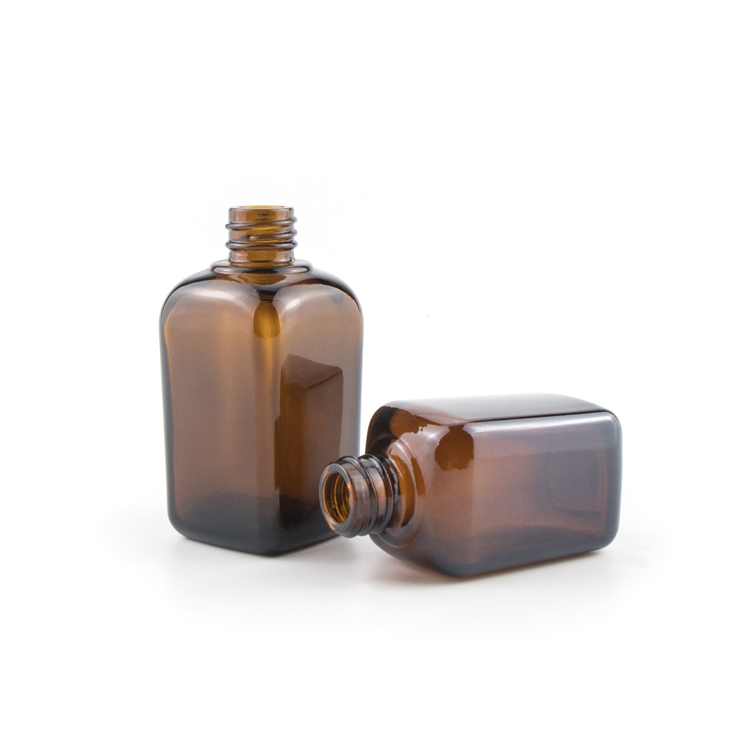 Top Grade 20ml 30ml 50ml 100ml amber glass eye face cosmetic packaging eliquid Square Essential oil bottle with dropper cap