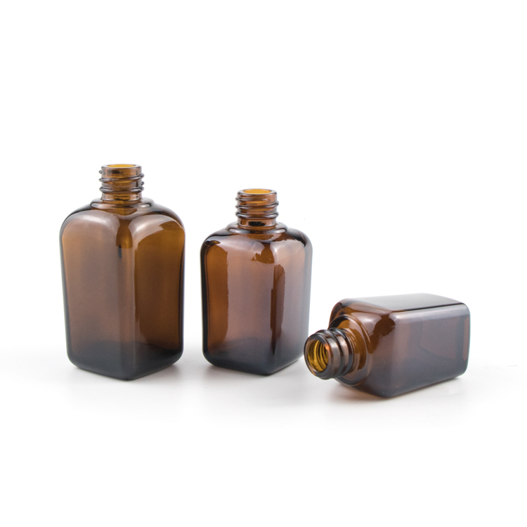 Top Grade 20ml 30ml 50ml 100ml amber glass eye face cosmetic packaging eliquid Square Essential oil bottle with dropper cap