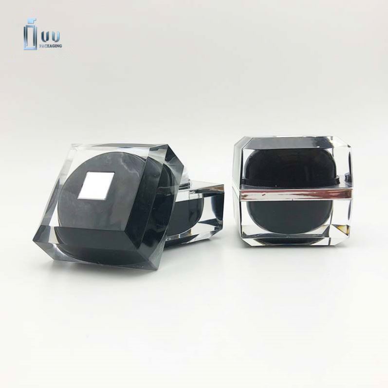 Top Natural Square Black Glass Cosmetic Jar Cream