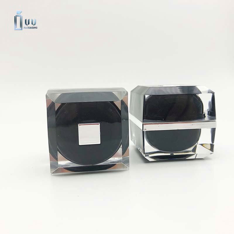 Top Natural Square Black Glass Cosmetic Jar Cream