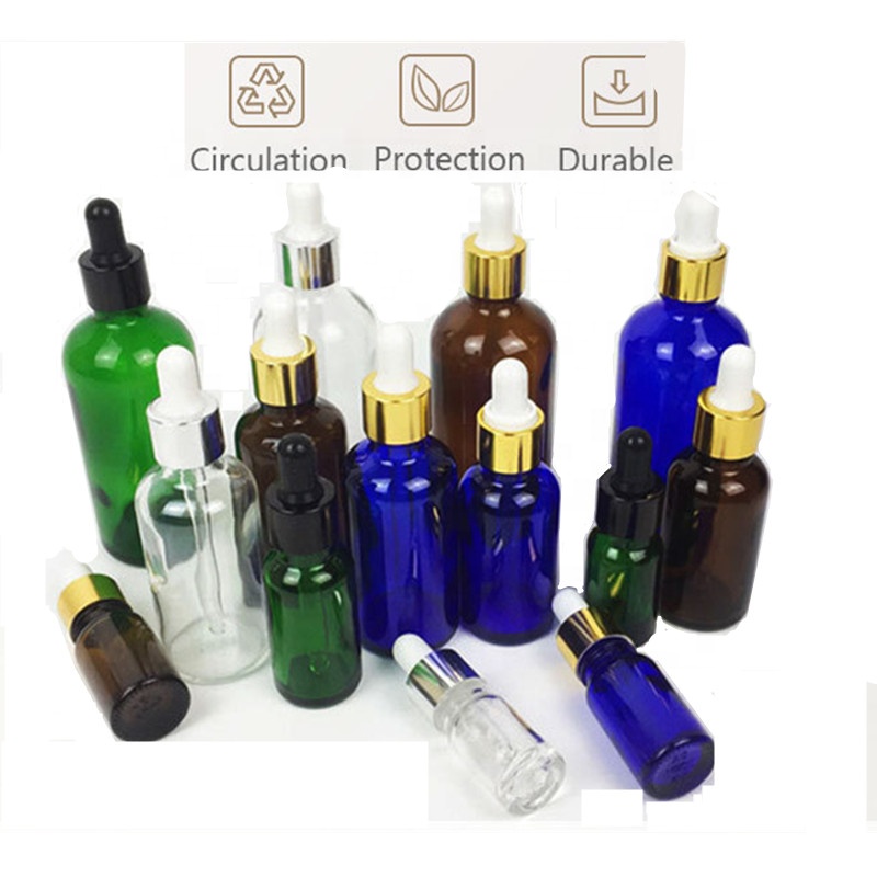 Top Quality 15ml 30ml 60ml 120ML 240ML Clear Amber Cobalt Blue Glass Boston Round Dropper Bottle Essential Oil Perfume Bottle