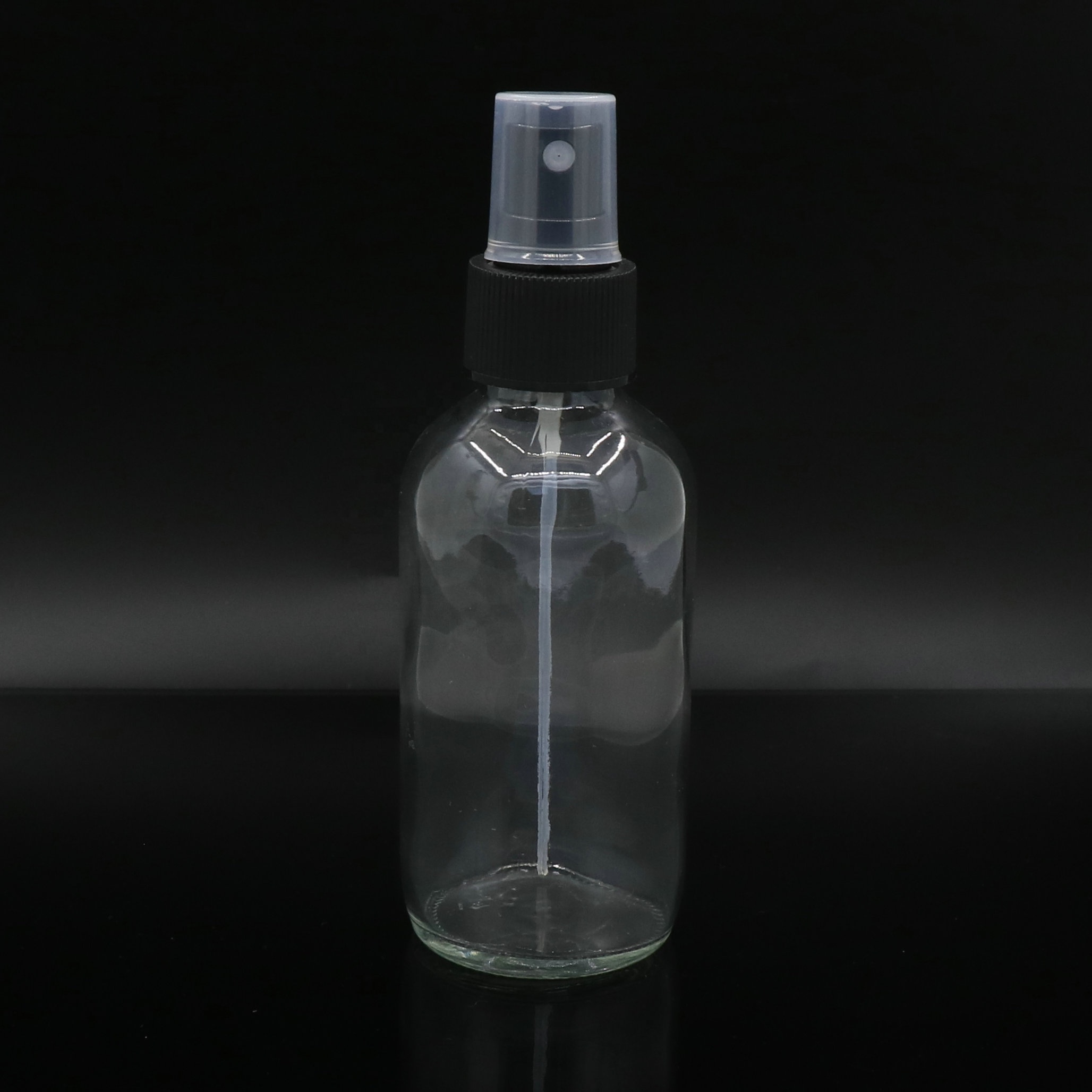 Top Quality 30 ml Clear Amber Boston Round Glass Pump Spray Bottle 30ml Wholesale with White Black Fine-mist Sprayers