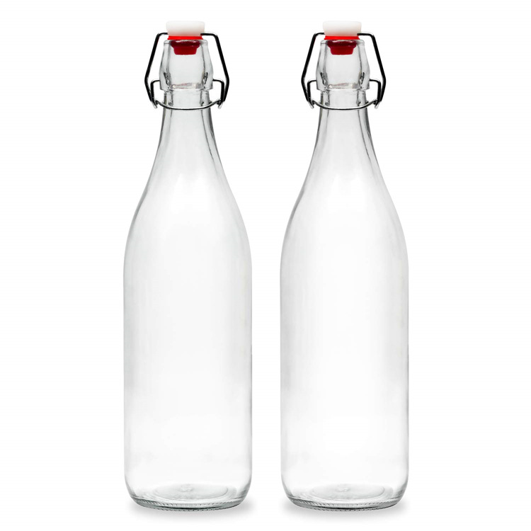Top Quality Kitchen Use 1000ml Swing Top Transparent Sealed Glass Storage Beverage Bottles