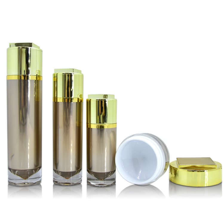 Top Quality Rose Gold Cosmetic Packaging Skin Care Round Set 30g 50g 50ml 80ml 100ml Acrylic Lotion Bottle and Jar Set