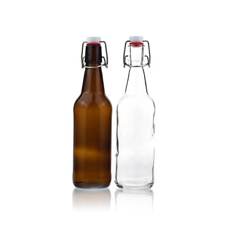Top Quality Worth Buying Swing Flip Top 500ml Clear Amber Glass Bottles For Liquor Beer