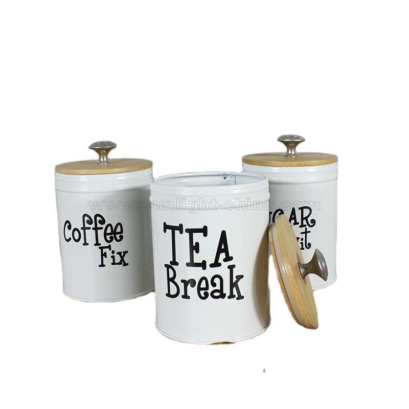 Top Sale Set of 3 Round Tea Coffee Sugar Kitchen Household Powder Coated Storage Canister