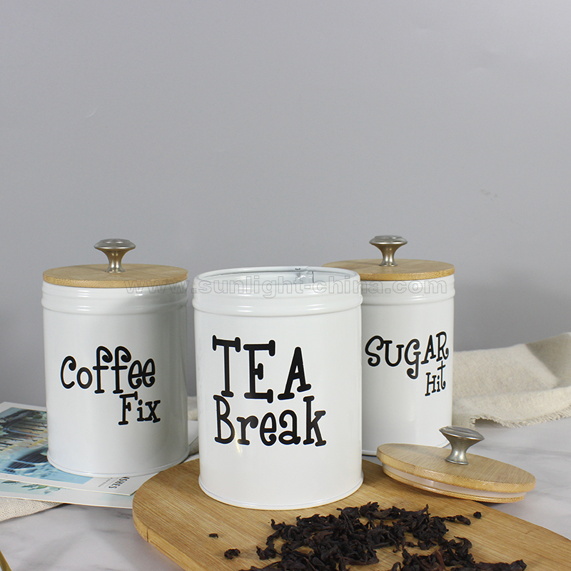 Top Sale Set of 3 Round Tea Coffee Sugar Kitchen Household Powder Coated Storage Canister