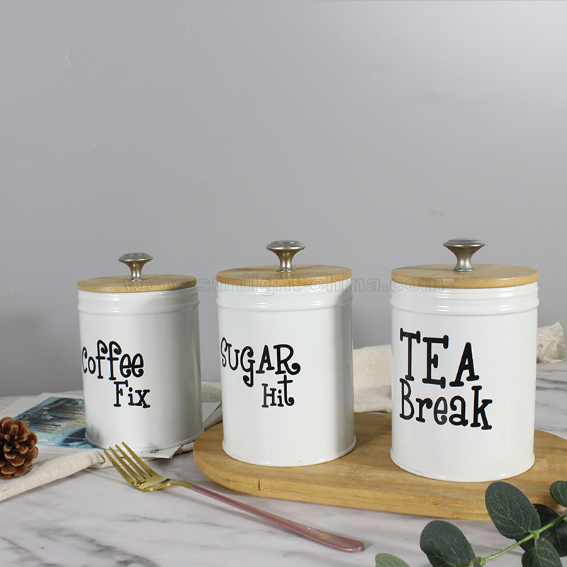 Top Sale Set of 3 Round Tea Coffee Sugar Kitchen Household Powder Coated Storage Canister