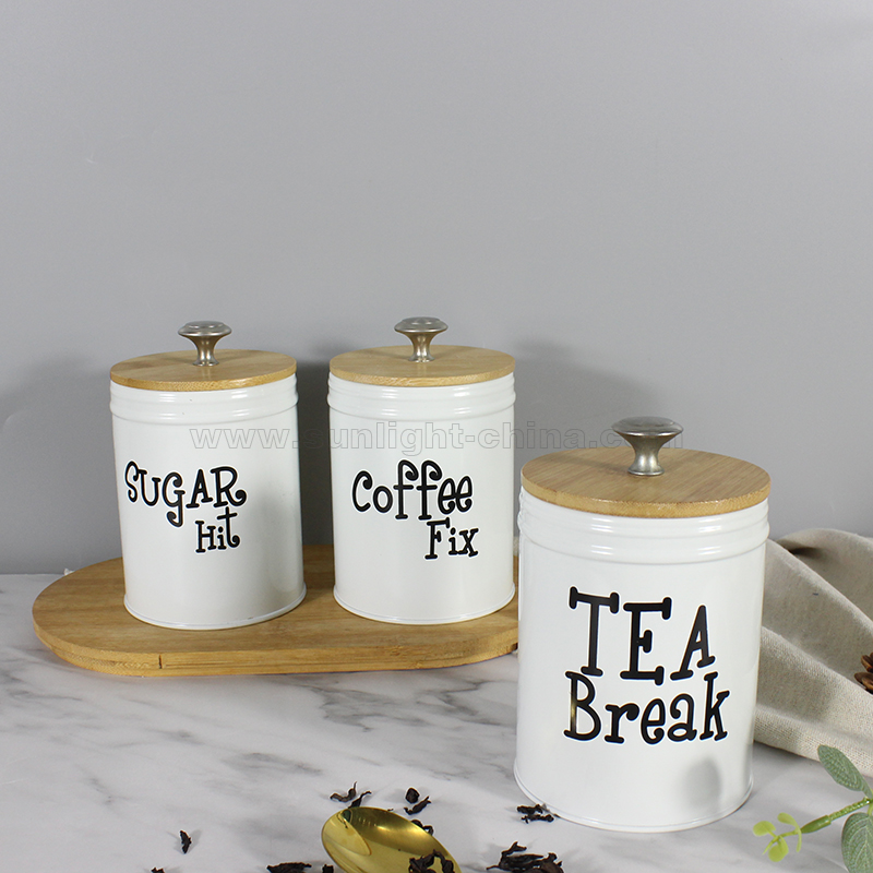 Top Sale Set of 3 Round Tea Coffee Sugar Kitchen Household Powder Coated Storage Canister