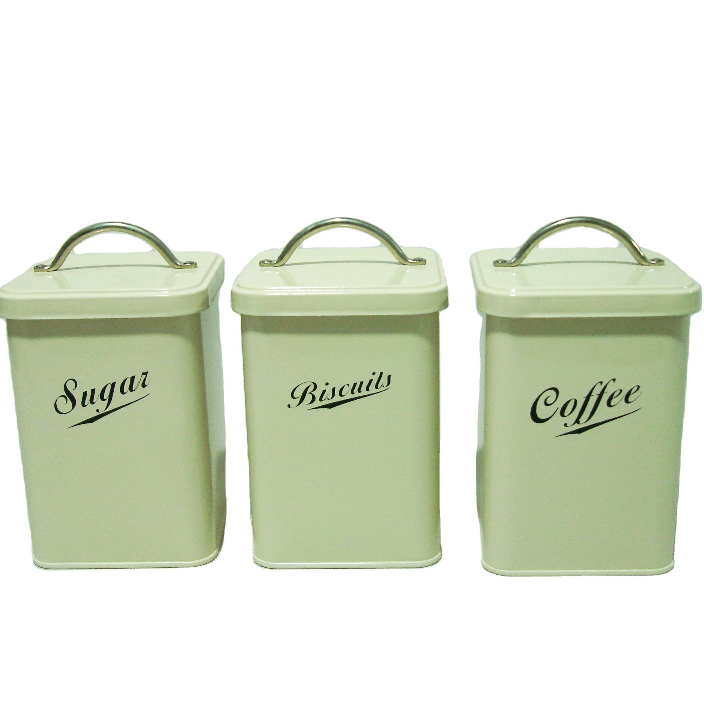 Top Sale Set of 3 Round Tea Coffee Sugar Kitchen Household Powder Coated Storage Canister