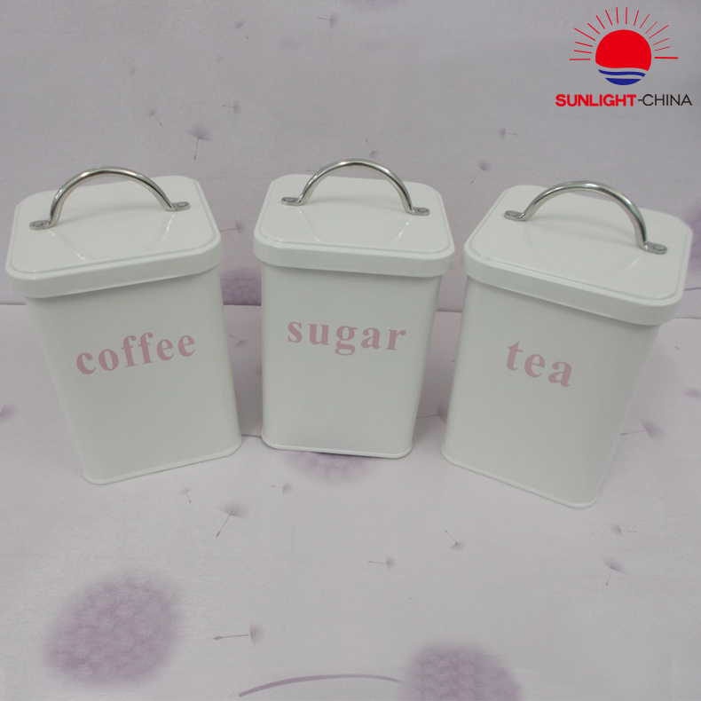 Top Sale Set of 3 Round Tea Coffee Sugar Kitchen Household Powder Coated Storage Canister
