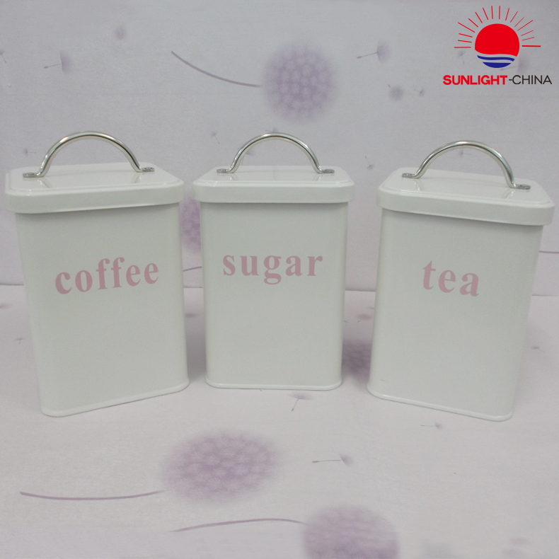 Top Sale Set of 3 Round Tea Coffee Sugar Kitchen Household Powder Coated Storage Canister