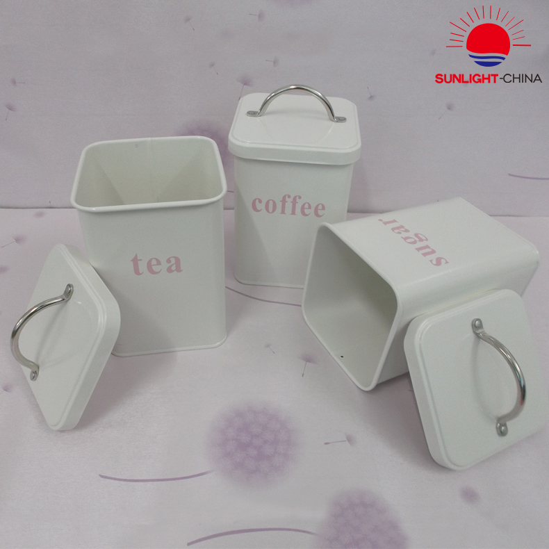 Top Sale Set of 3 Round Tea Coffee Sugar Kitchen Household Powder Coated Storage Canister