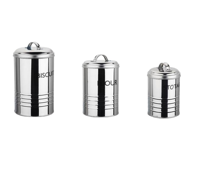 Top Sale Set of 3 Round Tea Coffee Sugar Kitchen Household Powder Coated Storage Canister