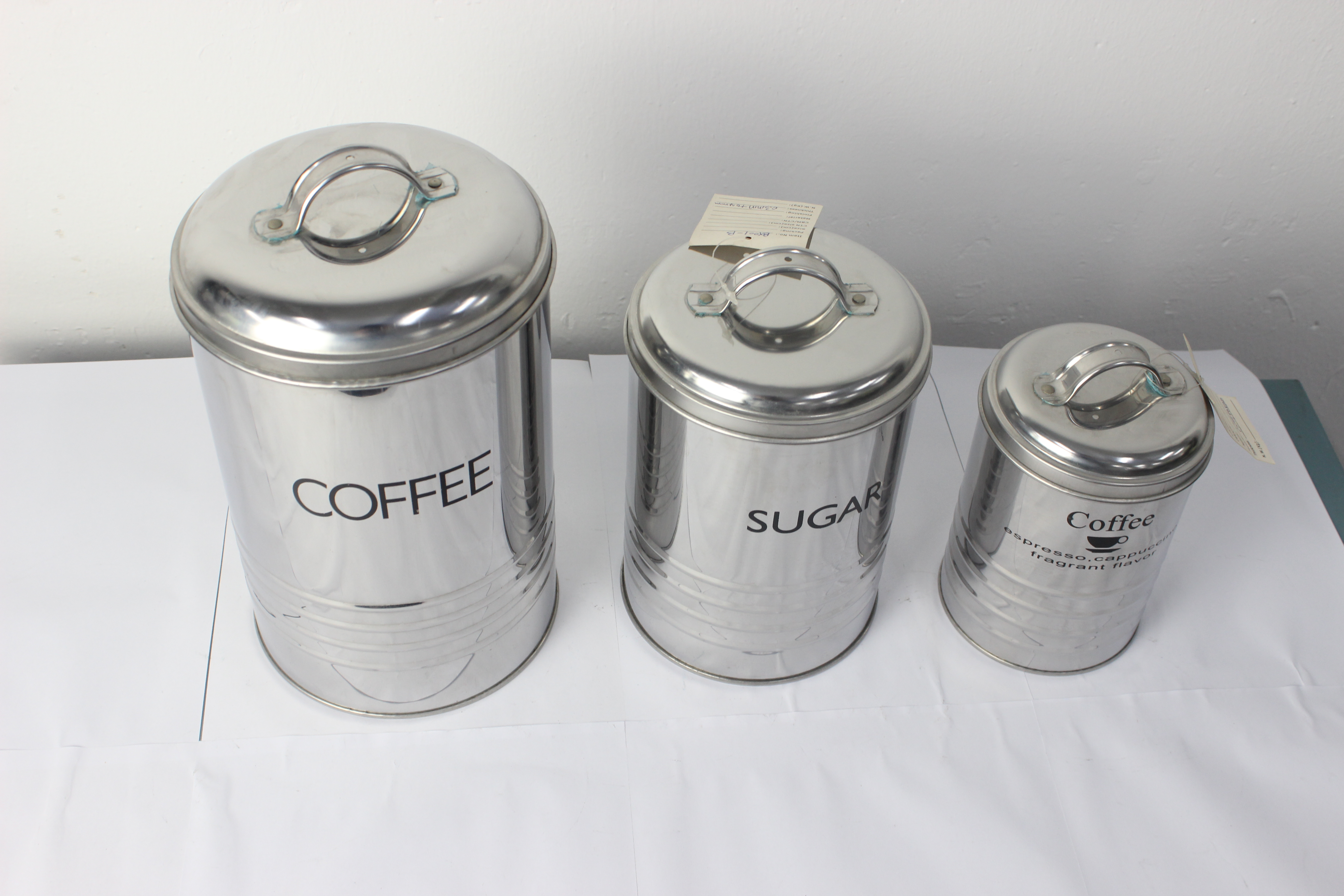 Top Sale Set of 3 Round Tea Coffee Sugar Kitchen Household Powder Coated Storage Canister