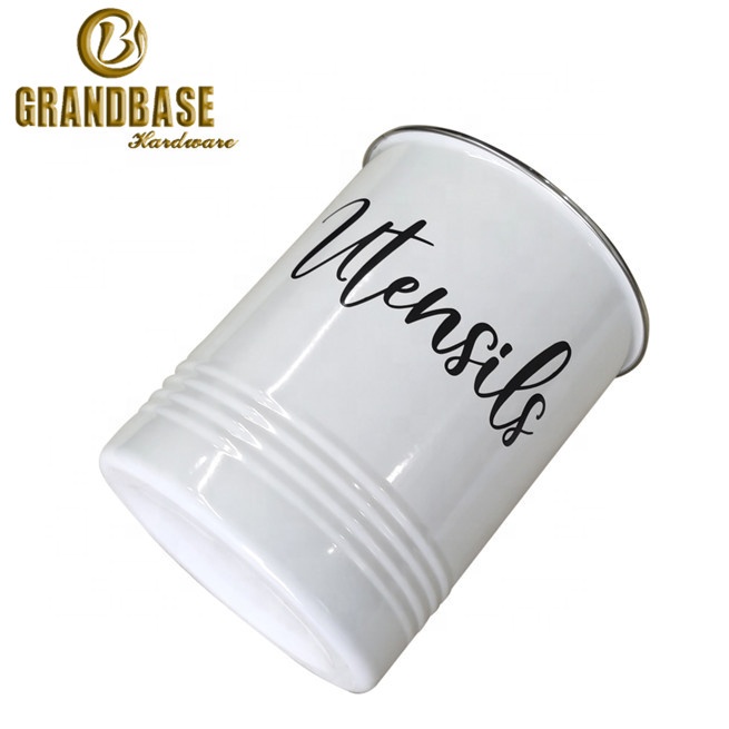 Top Selling Set of 3 Home Enamel metal coffee sugar tea canister Set food Storage Container Set With Lid stainless steel rim