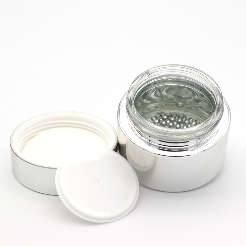 Top brand 30g 50g 60ml 100ml 120ml Silver Color Bottles white Lid Glass Jars Containers With Screw Top