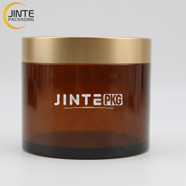 Top design Plastic Body Butter PETG container Amber color Jar with Matte Gold Lids for Man skin care products