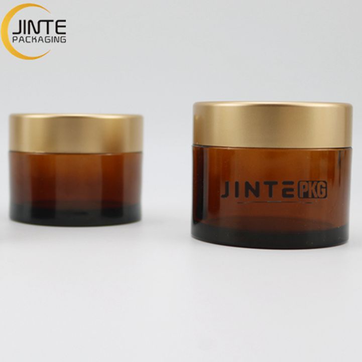 Top design Plastic Body Butter PETG container Amber color Jar with Matte Gold Lids for Man skin care products