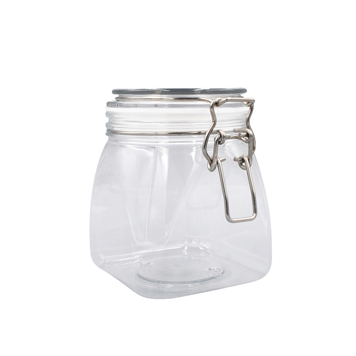 Top quality 2l 2000ml preserve jar pet kilner plastic square clip top jar empty clear bottle