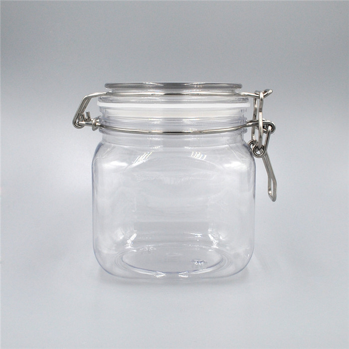 Top quality 2l 2000ml preserve jar pet kilner plastic square clip top jar empty clear bottle