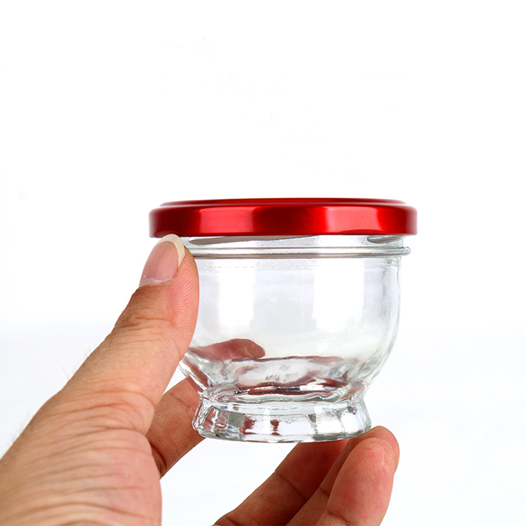 Top quality clear 75ml 100ml empty glass bird's nest bottle with metal sealed jam yogurt bottle