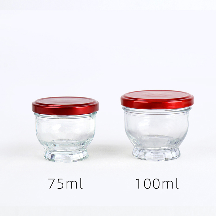Top quality clear 75ml 100ml empty glass bird's nest bottle with metal sealed jam yogurt bottle