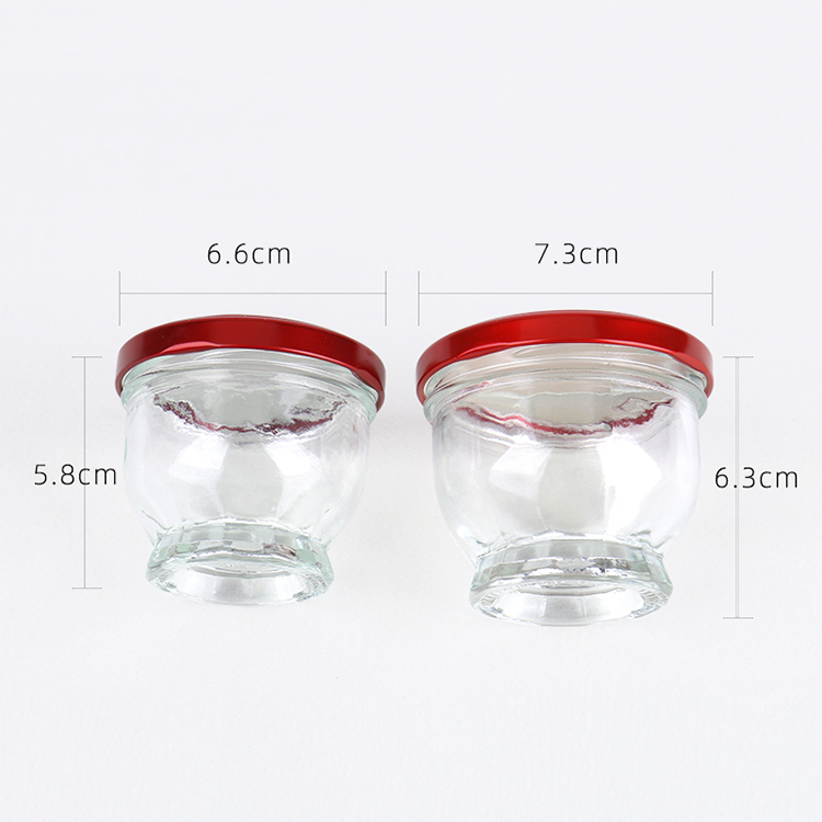 Top quality clear 75ml 100ml empty glass bird's nest bottle with metal sealed jam yogurt bottle