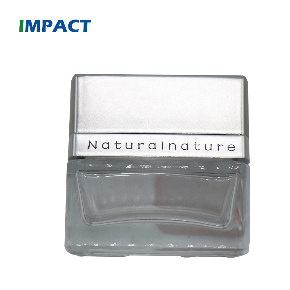 Top quality custom 50g luxury cosmetic square glass cream jar with electroplated lid