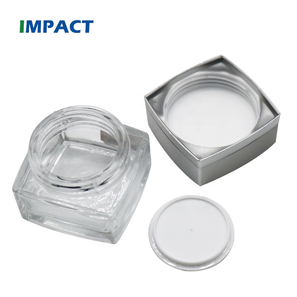 Top quality custom 50g luxury cosmetic square glass cream jar with electroplated lid
