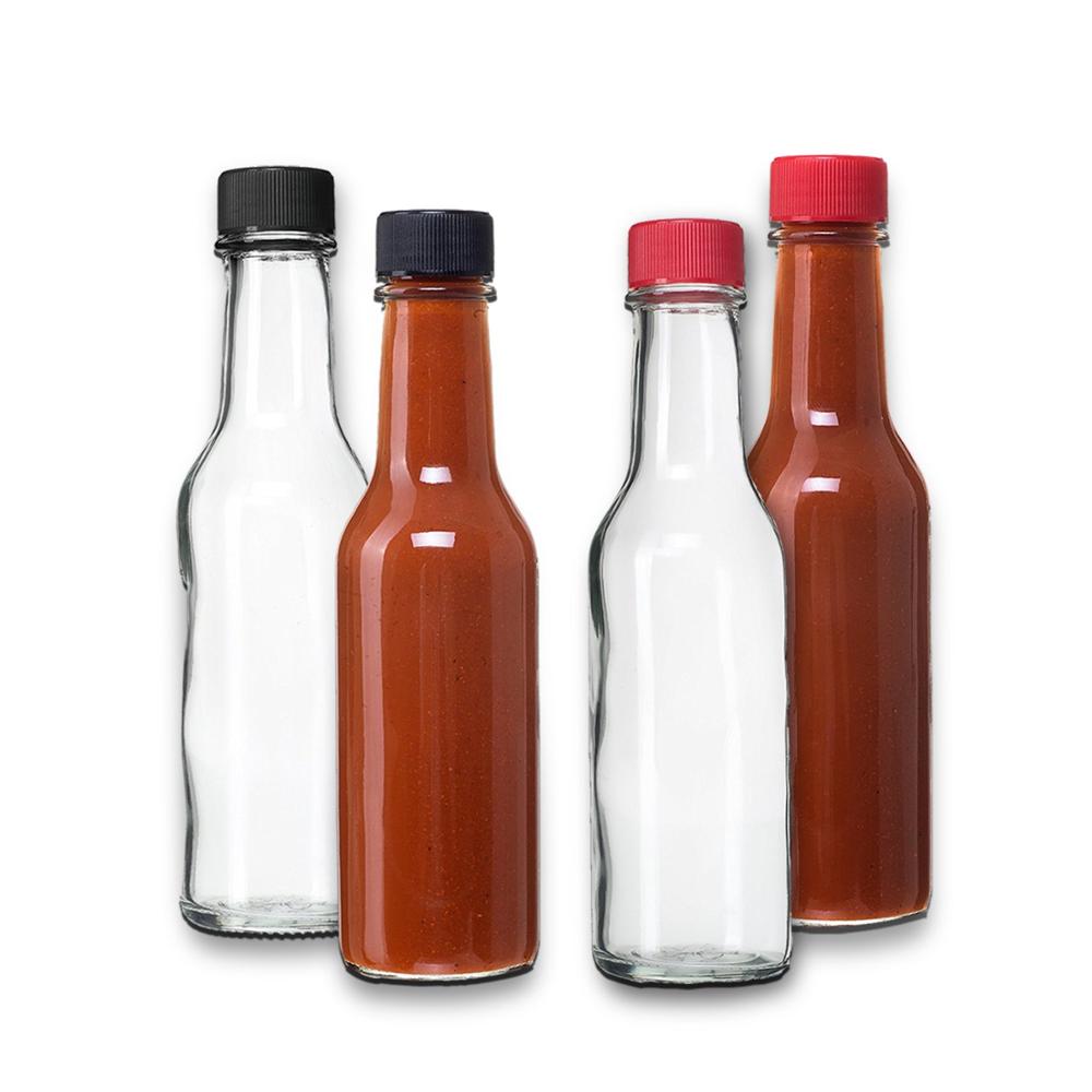 Top sale 5oz 150ml kitchen clear hot sauce woozy glass sauce bottle with leak proof lid