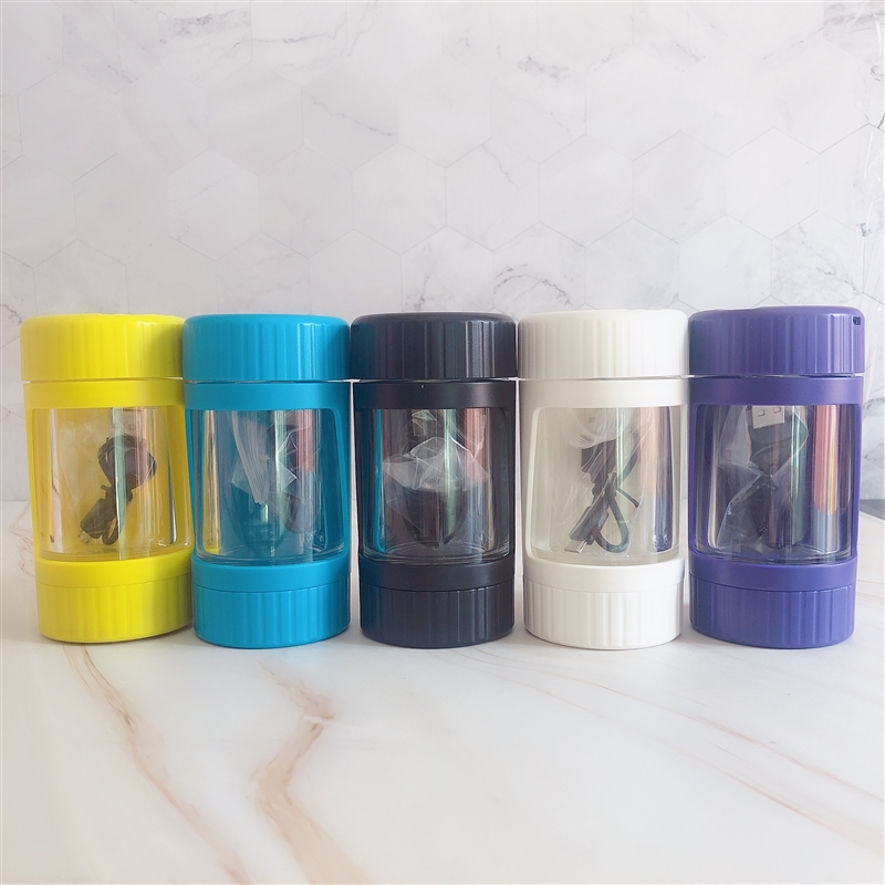 Top sales 12.5*6.5mm LED glow jar magnifying weed storage container jar with grinder smoking pipe