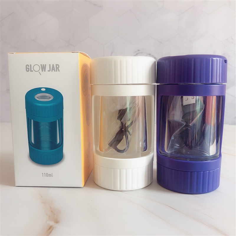 Top sales 12.5*6.5mm LED glow jar magnifying weed storage container jar with grinder smoking pipe