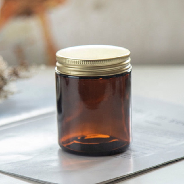 Top selling 3oz 8oz amber glass candle container with lid