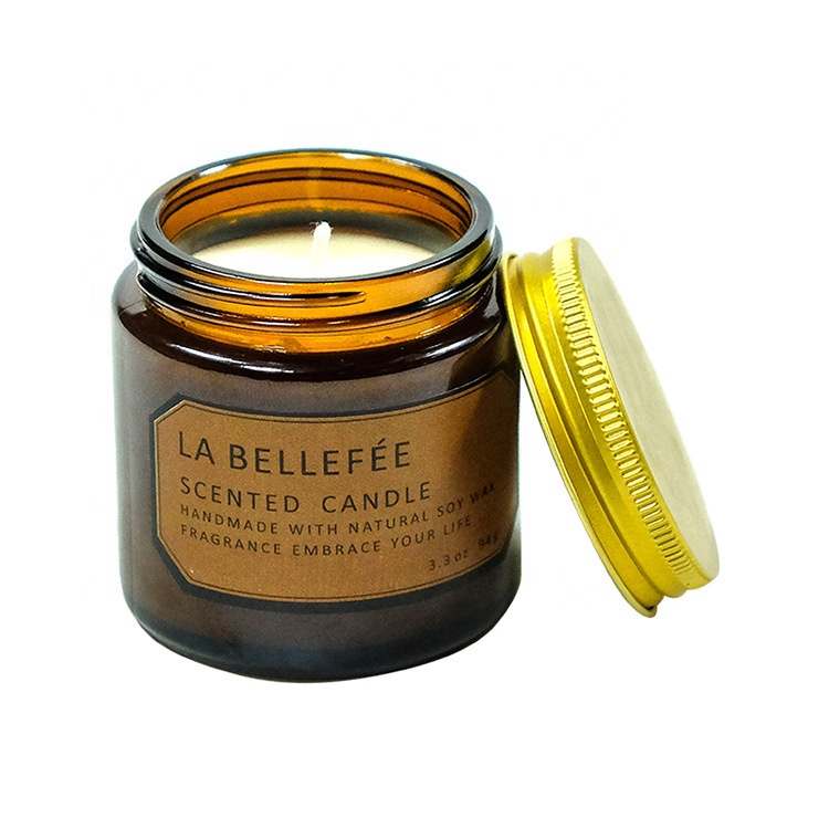 Top selling 3oz 8oz amber glass candle container with lid