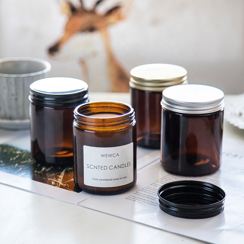 Top selling 3oz 8oz amber glass candle container with lid