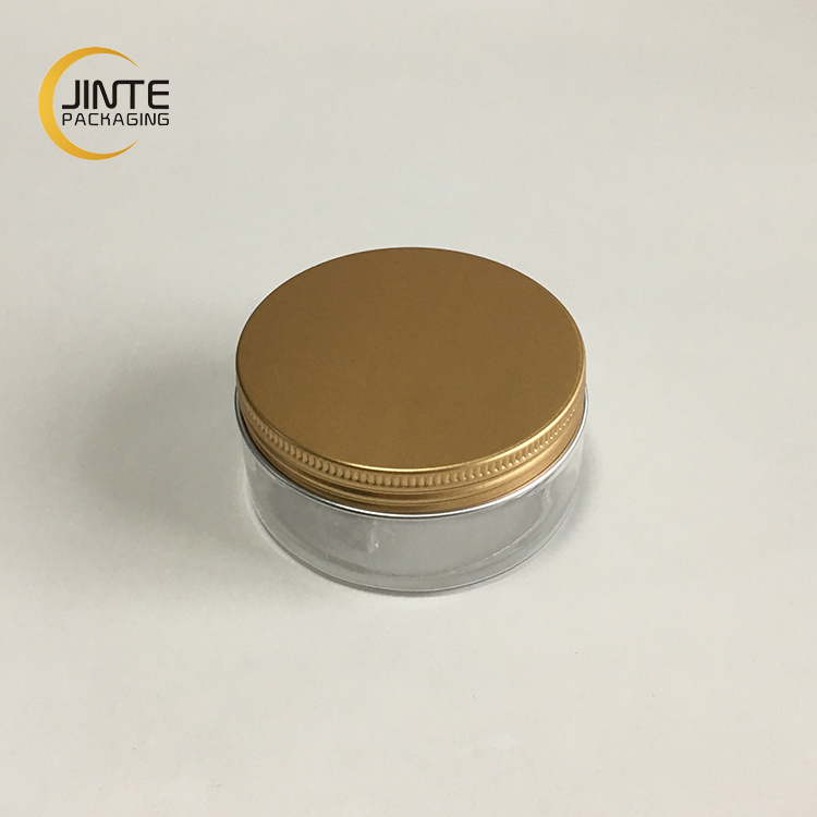 Top selling  Cosmetic Container Cosmetics,  Transparent PET Jar With 89mm Aluminum Gold Cap