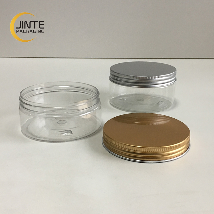 Top selling Cosmetic Container Cosmetics, Transparent PET Jar With 89mm Aluminum Gold Cap