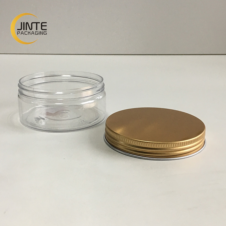 Top selling Cosmetic Container Cosmetics, Transparent PET Jar With 89mm Aluminum Gold Cap