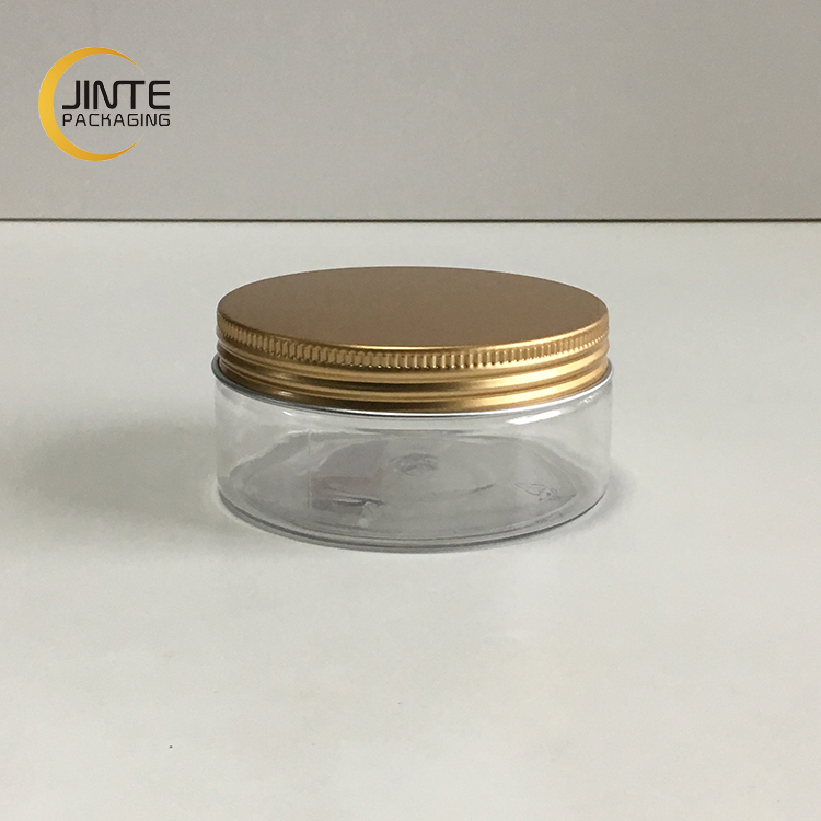Top selling Cosmetic Container Cosmetics, Transparent PET Jar With 89mm Aluminum Gold Cap