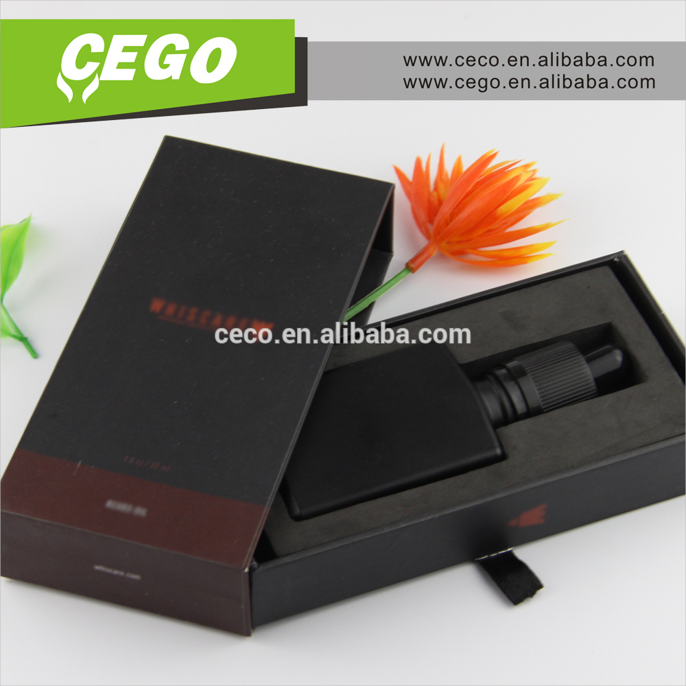 Trade Assurance!!30ml frosted black rectangular glass dropper bottles for e liquid with square packing box