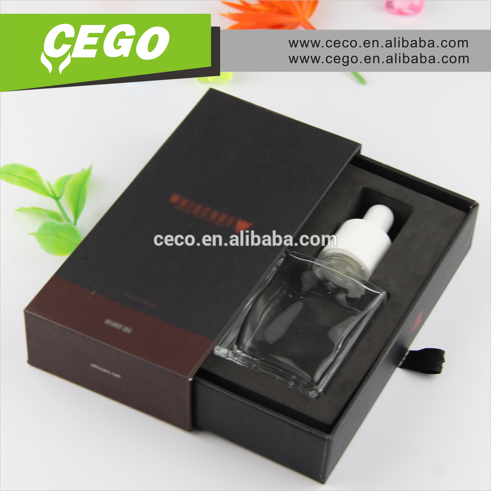 Trade Assurance!!30ml frosted black rectangular glass dropper bottles for e liquid with square packing box