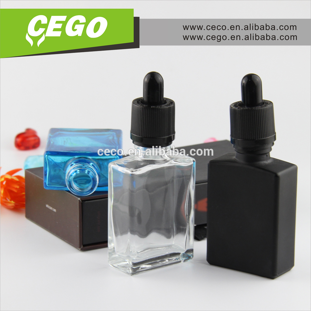 Trade Assurance!!30ml frosted black rectangular glass dropper bottles for e liquid with square packing box