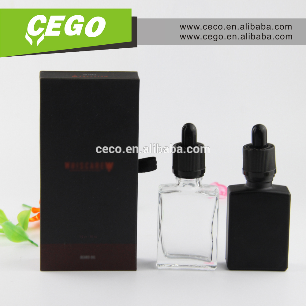 Trade Assurance!!30ml frosted black rectangular glass dropper bottles for e liquid with square packing box