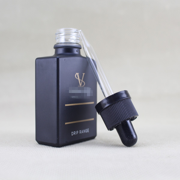 Trade Assurance! wholesale 30ml matte black rectangle/square glass dropper bottles for beard oil with pipette dropper