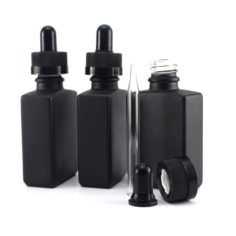 Trade Assurance! wholesale 30ml matte black rectangle/square glass dropper bottles for beard oil with pipette dropper