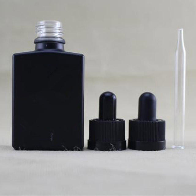 Trade Assurance! wholesale 30ml matte black rectangle/square glass dropper bottles for beard oil with pipette dropper