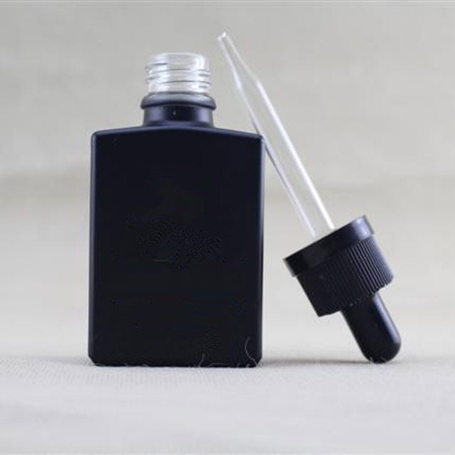 Trade Assurance! wholesale 30ml matte black rectangle/square glass dropper bottles for beard oil with pipette dropper