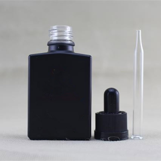 Trade Assurance! wholesale 30ml matte black rectangle/square glass dropper bottles for beard oil with pipette dropper